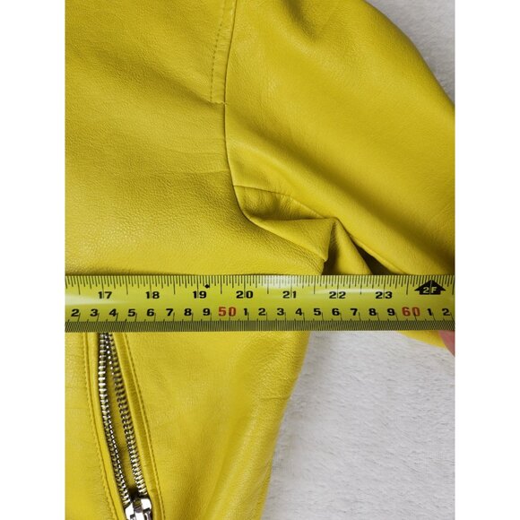 Zara Basic Women's Large Faux Leather Jacket Mustard Yellow Biker - Picture 9 of 13